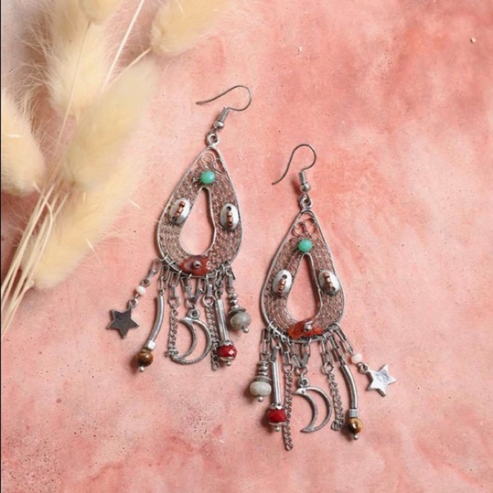 Carnelian Stones & Multi-Bead Earrings
